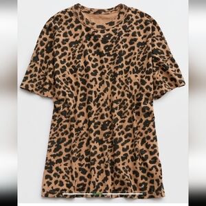 Aerie OVERSIZED CREW Boyfriend T-shirt IN Leopard Print NEW XS MSRP $30